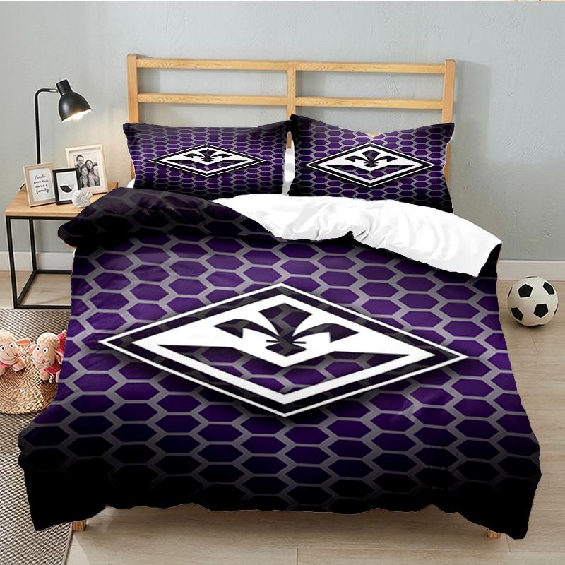 3PCS Fiorentina Football Club Bedding set,Ideal for1pc Duvet Cover And 2pcs Pillowcases Perfect for Christmas gift,Ideal for Bedroom, Dormitory