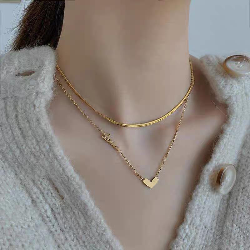 

Titanium Steel Heart Double Layer Women s Necklace - Fashionable, Simple, Clavicle Chain золотий