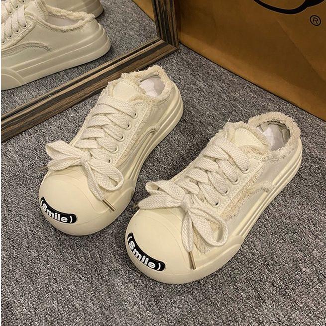 

Женские тапочки, новые полутапочки с закрытым носком, парусиновая обувь для ленивых, повседневная женская обувь с грубыми краями, модная обувь 40 белый