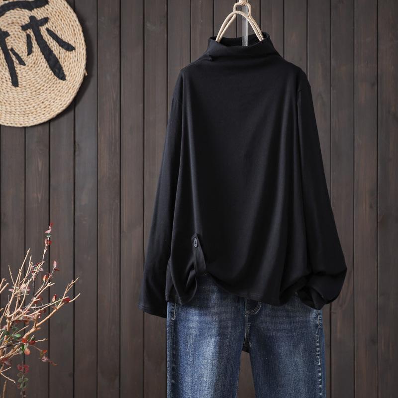

Early autumn new turtleneck bottoming shirt women s long-sleeved inner top loose and thin solid color large size T-shirt tide M чорний