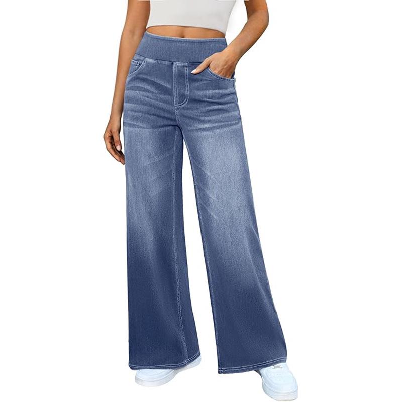 2025 High Waist Women's Wide Leg Jeans with Elastic Abdominal Control