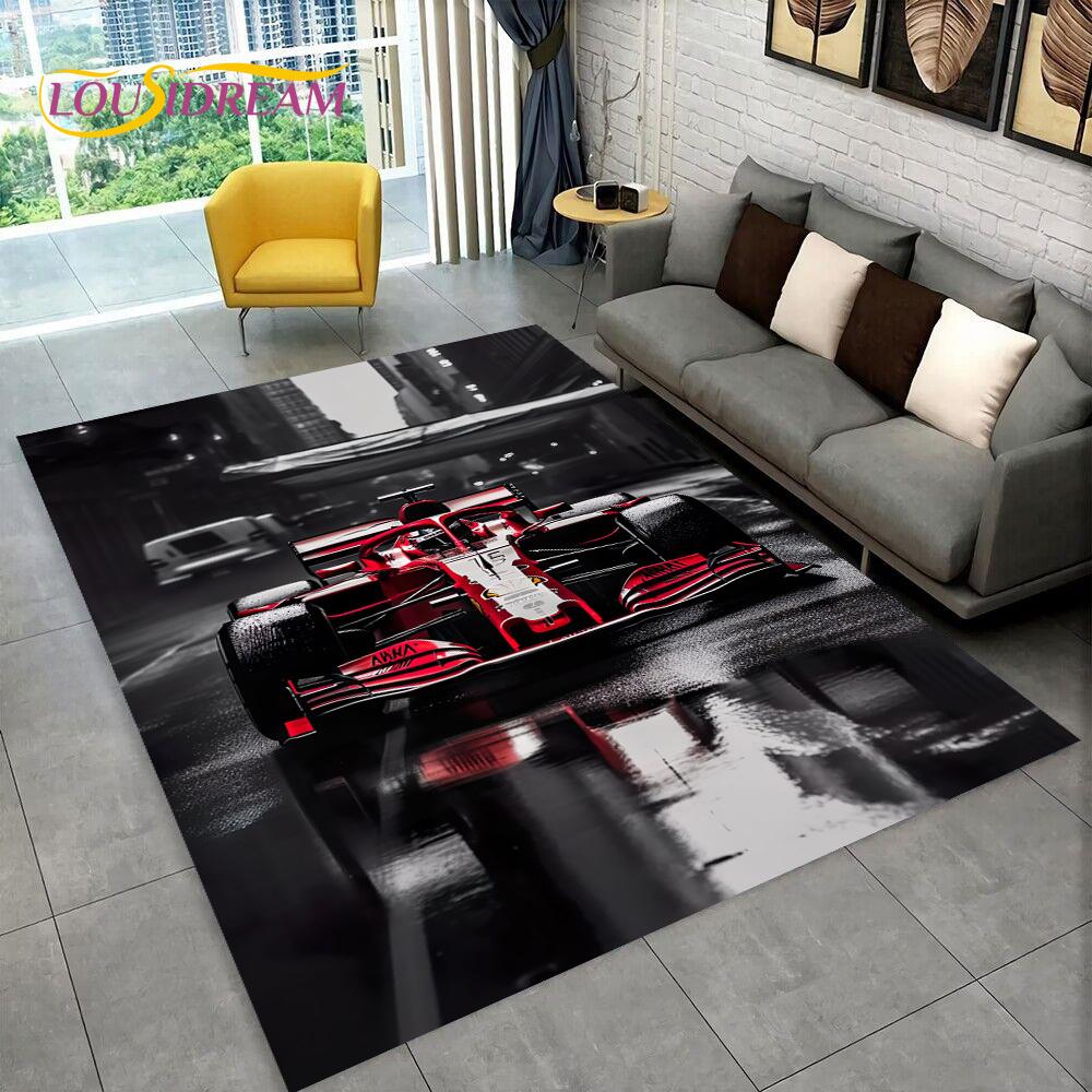 Alfombra de Dibujos Animados para Coche de Carreras y Piloto de Carreras para el Hogar Sala de Estar Dormitorio Sofá Felpudo Decoración, Alfombra para Zona de Juegos Infantil Alfombrilla Antideslizante para el Suelo