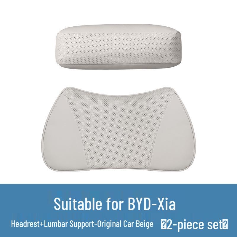 BYD Xia Beige Lumbar Support and Neck Pillow Set for Cars