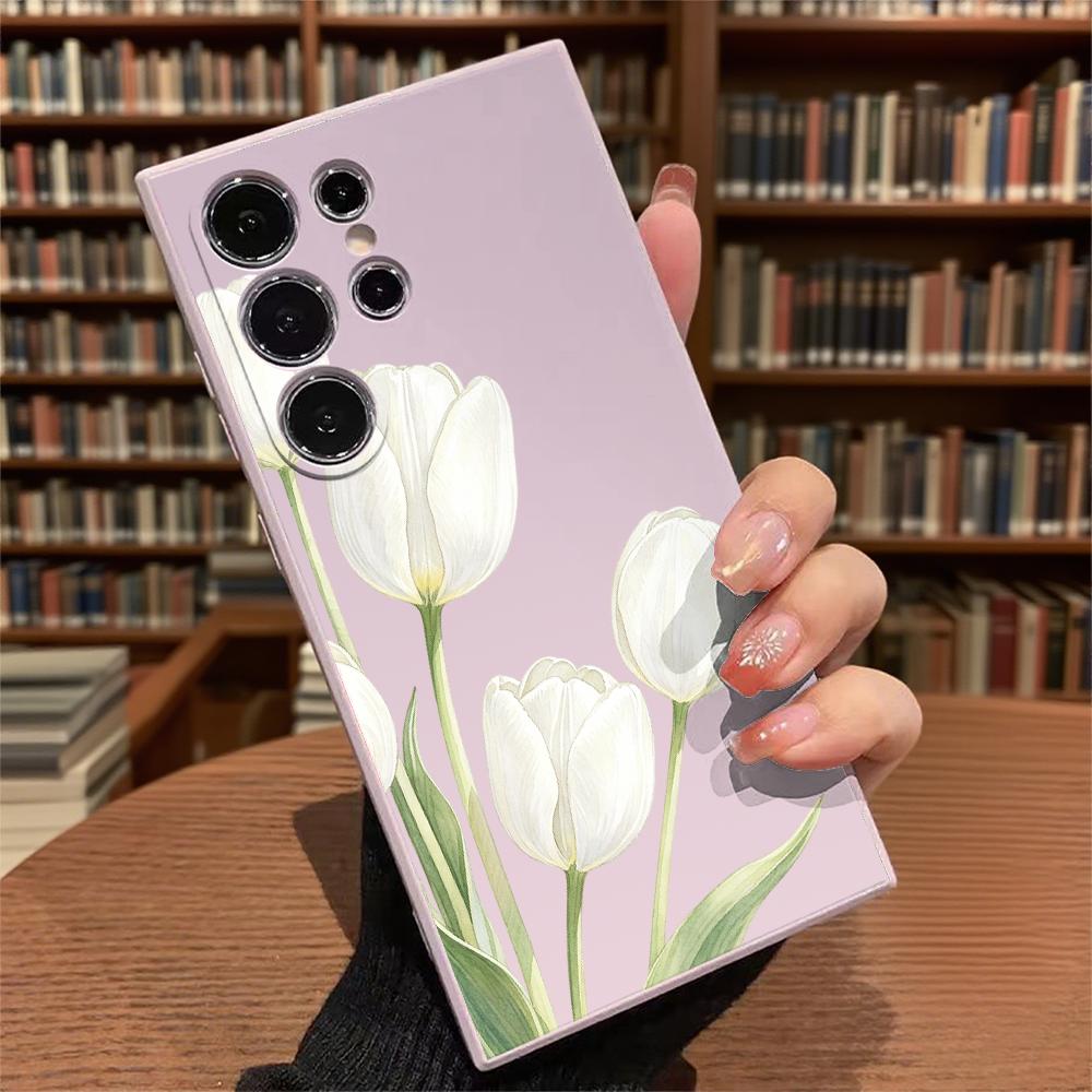 White Tulips Watercolor Slim Fit Phone Case Anti Scratch Drop Protection For Samsung Galaxy S26 S25 S24 Ultra FE A Series
