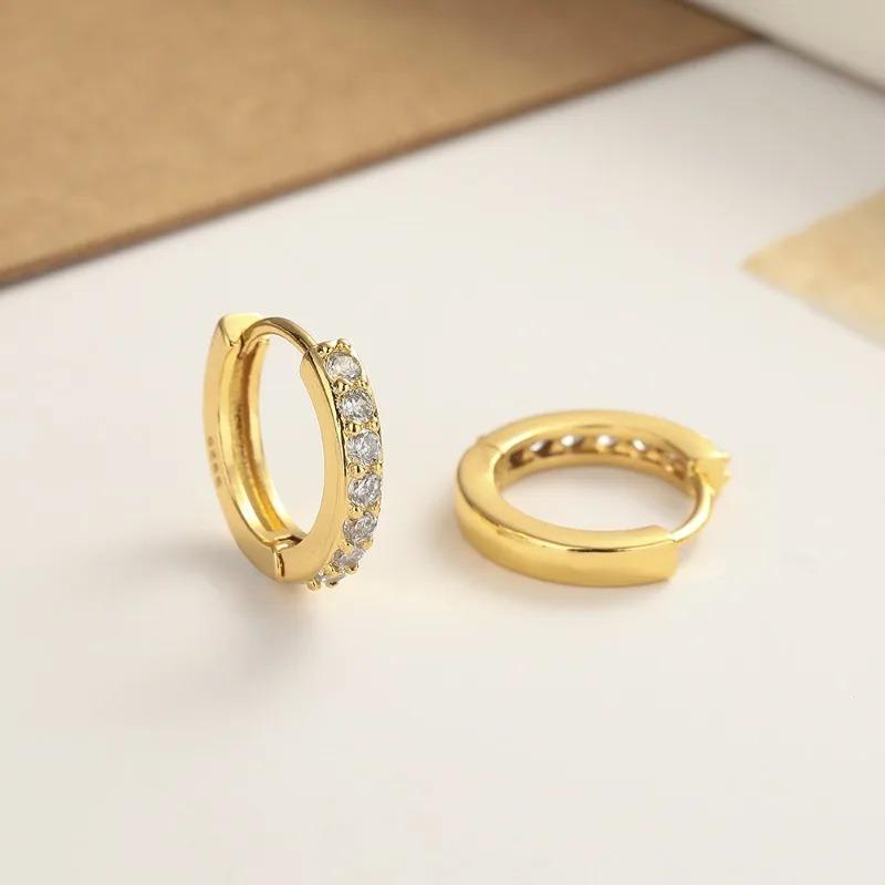 925 Silver Rhinestone Hoop Earrings for Women Exquisite Round Circle Earrings Minimalism Daily Wearing Fashion Jewelry