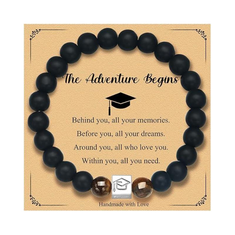 Black Matte Stone & Tiger Eye Square Cross Pendant Bracelet