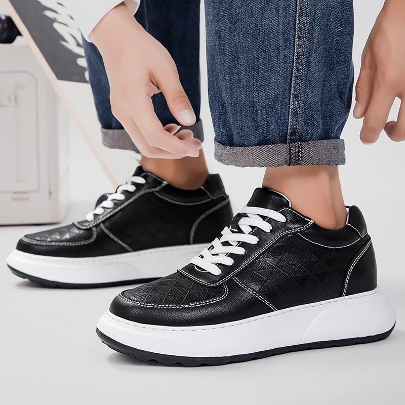 White Leather Sneakers with Thick Soles Elevator Men Shoes Outdoor Men Formal Shoes 7CM Invisible Inner Height Increasing Sports