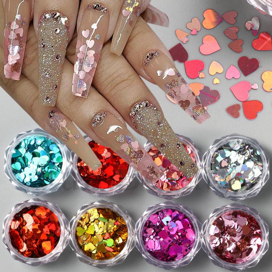 Nail Art Sequins Ins Romantic Valentine's Day 8 Bottles Of Mixed Size Love Laser Nail Sequins