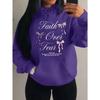 Pink Bow Faith Over Fear Printing Women Hoodies Pocket Loose Hoody Casual Fleece Y2K Hoodie Soft Woman Clothes