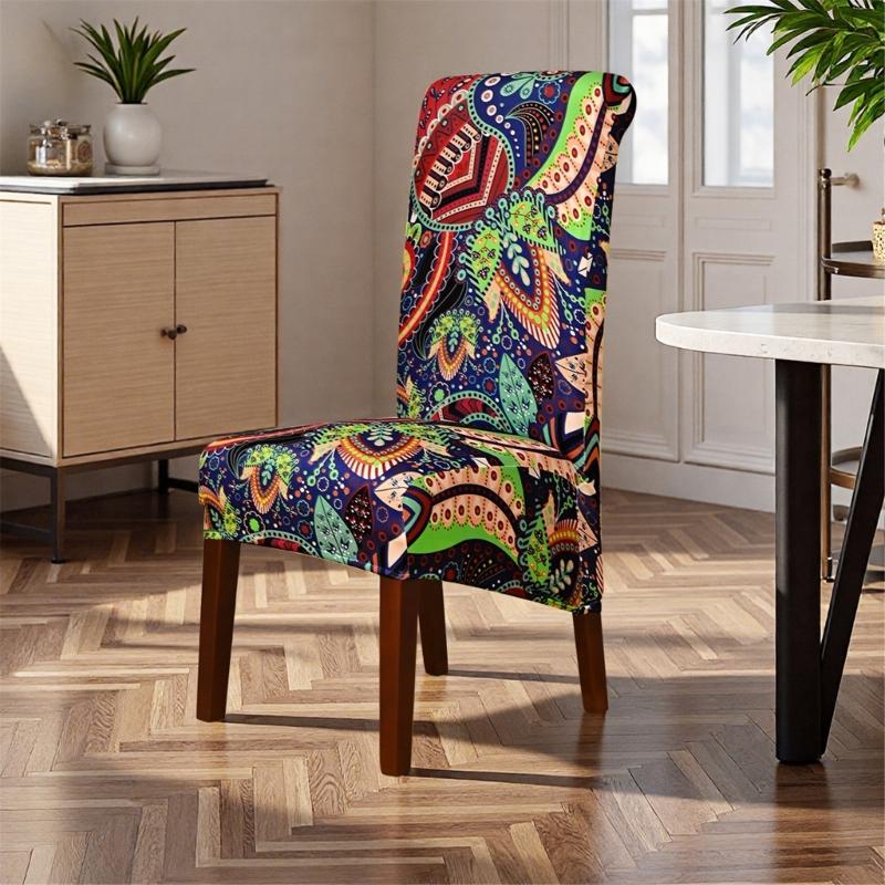 4 Pack Elastic Ethnic Pattern Dining Chair Covers Water Resistant Removable Washable Seat Protectors for Home Decors