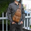 Vintage Crazy Horse Cowhide Leather Mens Chest Bag Retro Sports Casual Crossbody Sling Shoulder Bag Lightweight Outdoor Daily Bag for Men