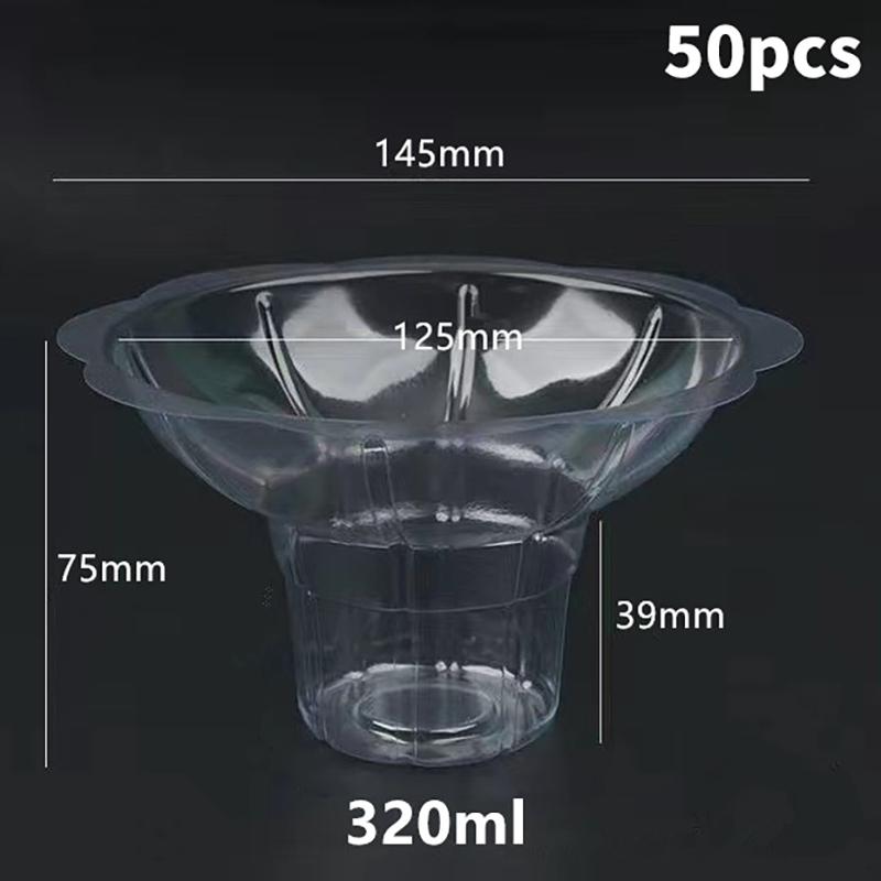 

50 шт. Прозрачные стаканчики для бритья льда, стаканчики для снежных конусов в форме цветка, маленькие герметичные пластиковые миски для слэша, мороженого для бара, вечеринки
