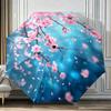 Automatic Folding Umbrella Pink Cherry Blossoms On a Blue Background. Portable Collapsible Design, Casual Outdoor Accessory, C