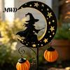 Automatic Light for Walkway Solar Halloween Witch Pumpkin Moon Garden Stake Light, Waterproof On Crescent Metal Yard Ornaments with Lantern,
