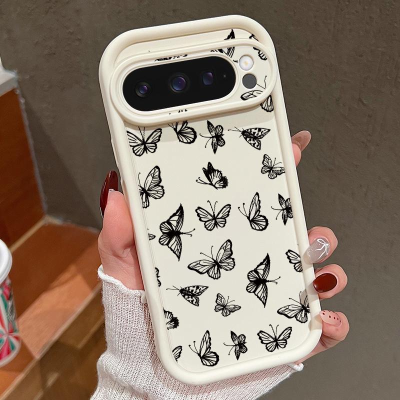 Flame Butterfly Print TPU Shockproof Case For Google Pixel 9 Pro XL 8 Pro 8A Soft Lens Protection Matte Phone Cover