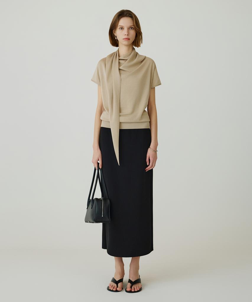 Siyajyu Sikn2178 Cowl Scarf Knit Top_Beige