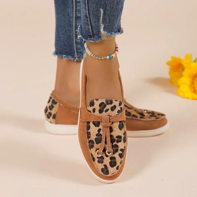 Dámské Leopard Splicing Sneakers Ploché Boty pro volný čas Značka Nazouváky Mokasíny Vulkanizované boty Vycházkové Single Shoes Chaussure Femme