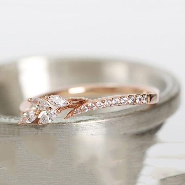 Delicate Rose Gold Filigree Leaf Eternity Wedding Band with Diamonds