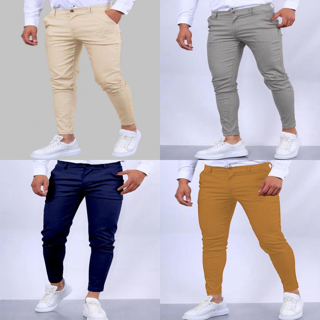 Mens Slim Fit Casual Pants With High Elastic Cotton Blend For Urban Streetwear