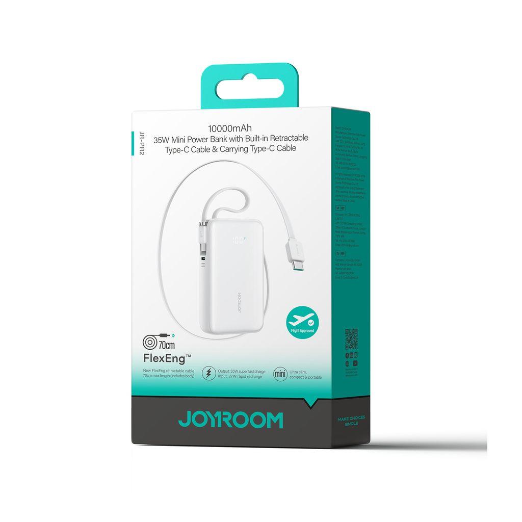 JR-PR2 10000mAh 35W Powerbank with Retractable USB-C Cable and iPhone Lightning Cable - White