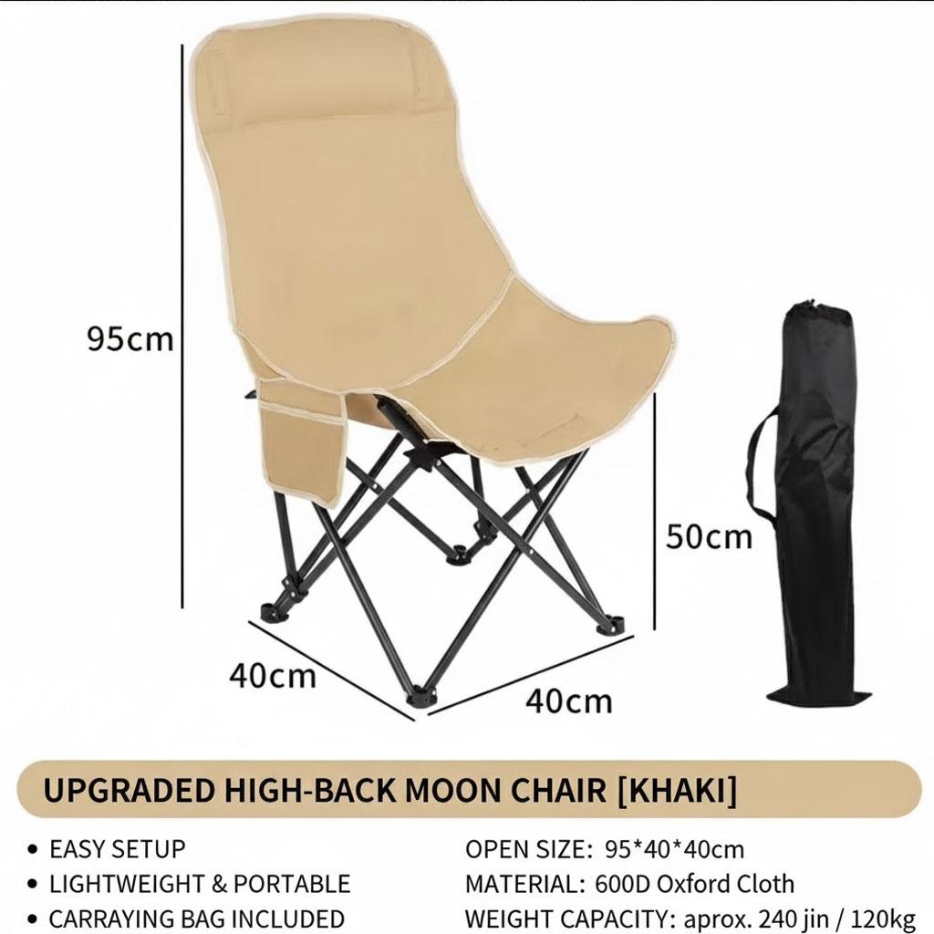 High Back Folding Moon Chair Lightweight Portable Camping with Headrest Heavy Duty Outdoor for Fishing Essential