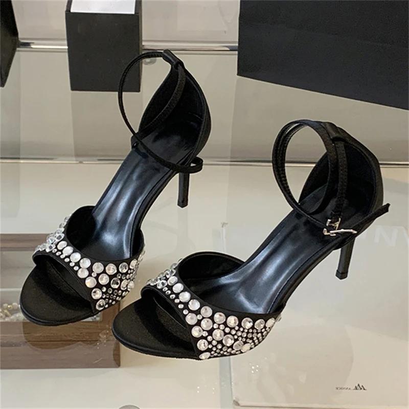 Fashion Eilyken Summer CRYSTAL Rhinestone Peep Toe Women Sandals Fashion Buckle Strap Thin High Heels Stripper Shoes Zapatos Mujer