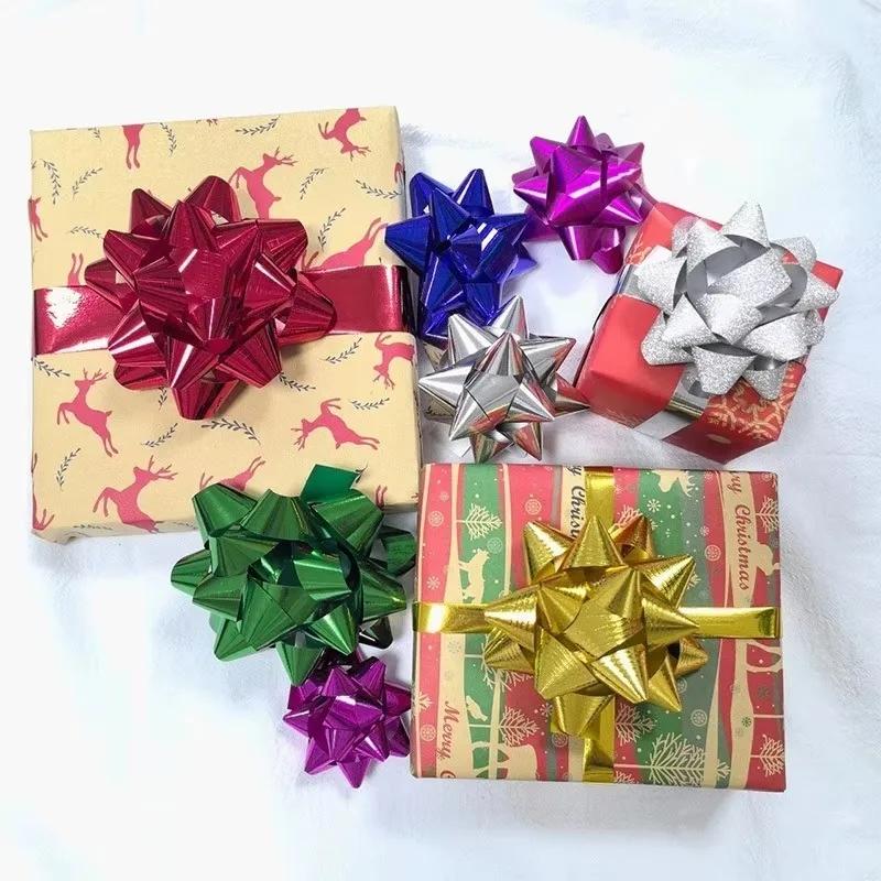 Small Star Bows Self-adhesive Star Flower Ribbon Star Bows for Holiday Christmas Birthday Party Decoration Gift Wrapping