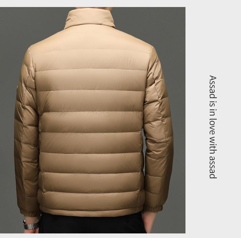 Men's Lightweight Stand Collar Down Jacket - Warm, Trendy, Versatile, Casual Dad Style, Winter Coat with 90% White Duck Down.