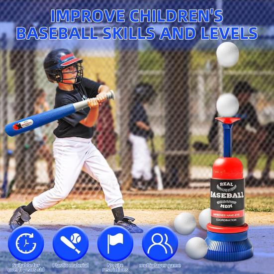 T Ball Set with Automatic Pitching Machine Adjustable Batting Tee 6 Baseballs Motor Skill Development Toy for Toddlers Kids Boys