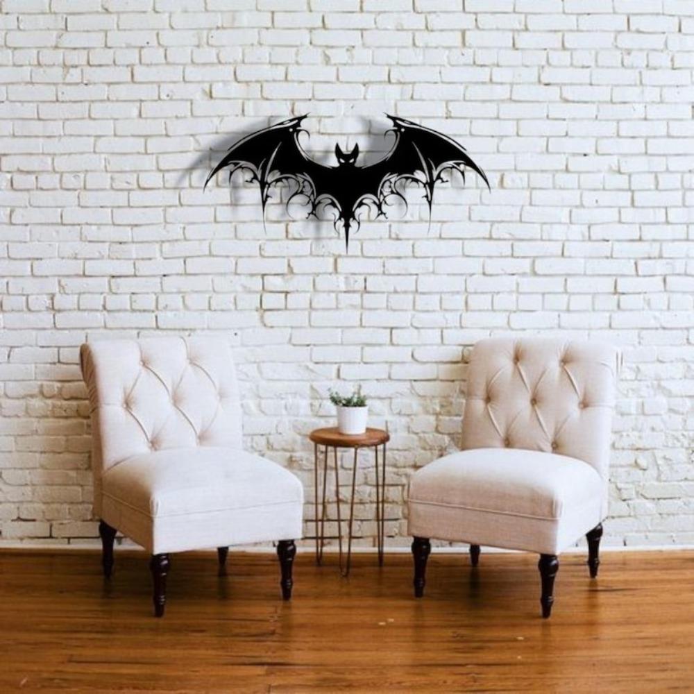 Gothic Iron Bat Wall Art, Fantasy Home Decor, Halloween Gothic Wall Hanging, Metal Sculpture