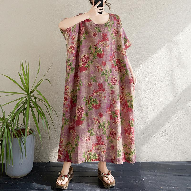 

Dimanaf 2025 Платье размера плюс Женское Летнее Цветочное Платье Свободное Элегантное Повседневное Винтажное Длинное Платье Оверсайз One Size фиолетовый