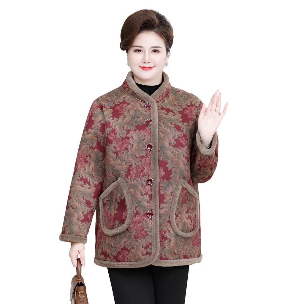 Fat Mama Winter Plus-Size Velvet Cotton Jacket 2025: Chinese Style Coat for Middle-Aged and Elderly Women