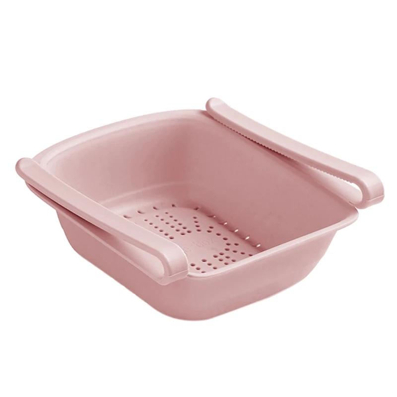 

Новый холодильник с ящиками для хранения свежих продуктов Большая вместимость кладовой Органайзер для продуктов Пластиковые корзины Прочная кухня розовый