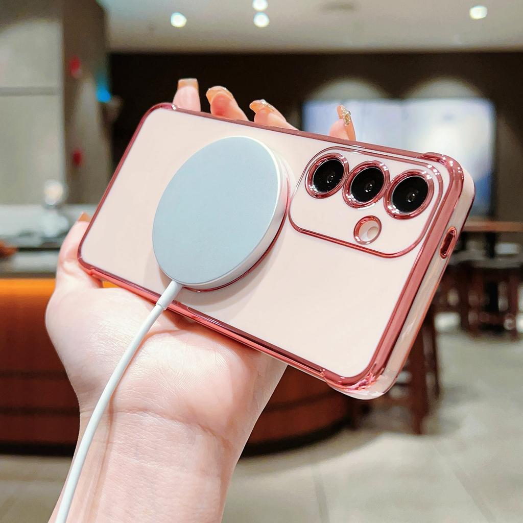 For Samsung Galaxy S26+ Magnetic Case Electroplated TPU Phone Cover Hollow Love Hearts