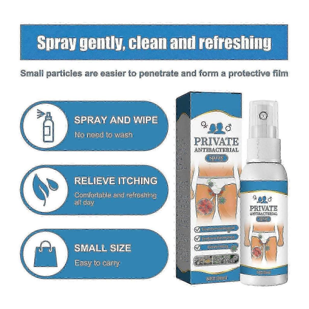 Men's Private Antibacterial Spray, 2pcs Private Parts Anti-itch Spray Deodorant Itching Refreshing And Gentle Private Parts Cleaning 30ml -XN