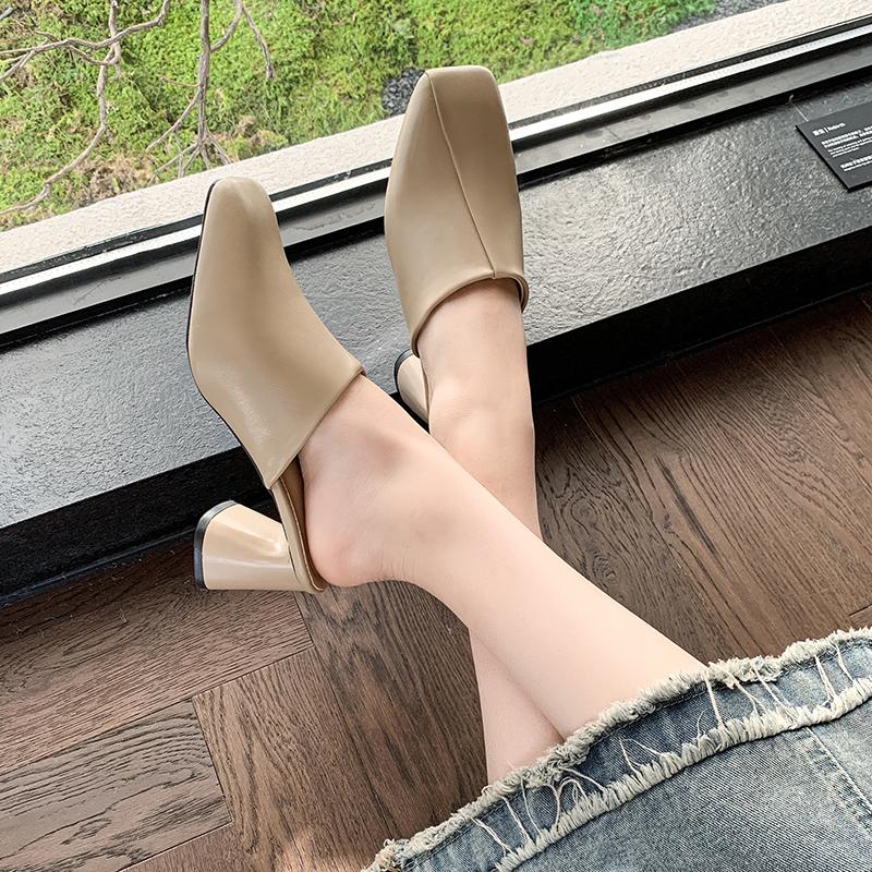 Fashion Comfortable Women's Thick Heel Slippers Sexy Cover Toe Slip-on Women's High Heels Large Size 35-43 Outdoor Leisure Spring/autumn