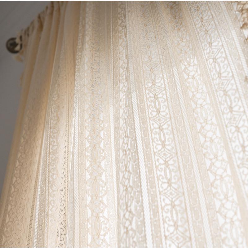 Nordic Beige Geometric Floral Lace Curtain Fabric for Living Room and Bedroom