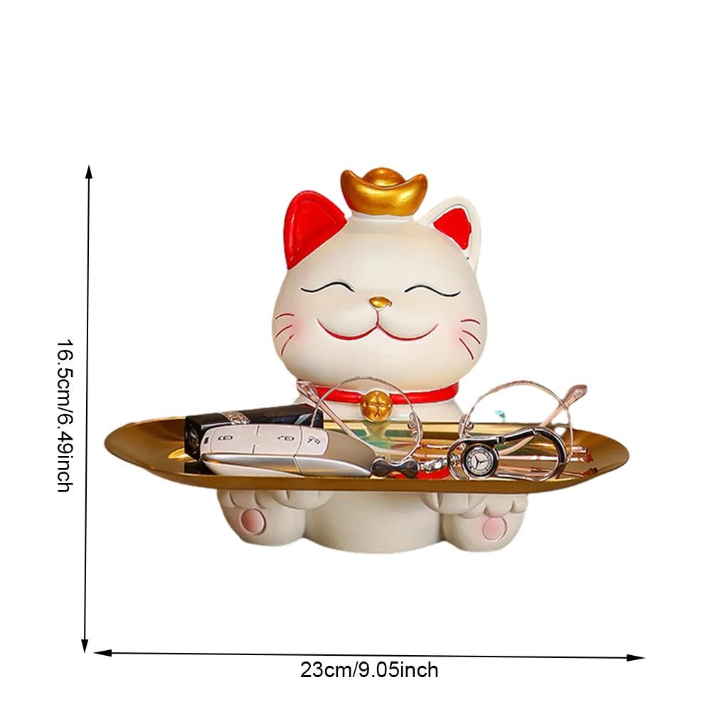 Fortune Cat Key Storage Tray Cartoon Creative Storage Tray Lucky Cat Home Storage Decorative Ornament for Home Porch Living Room