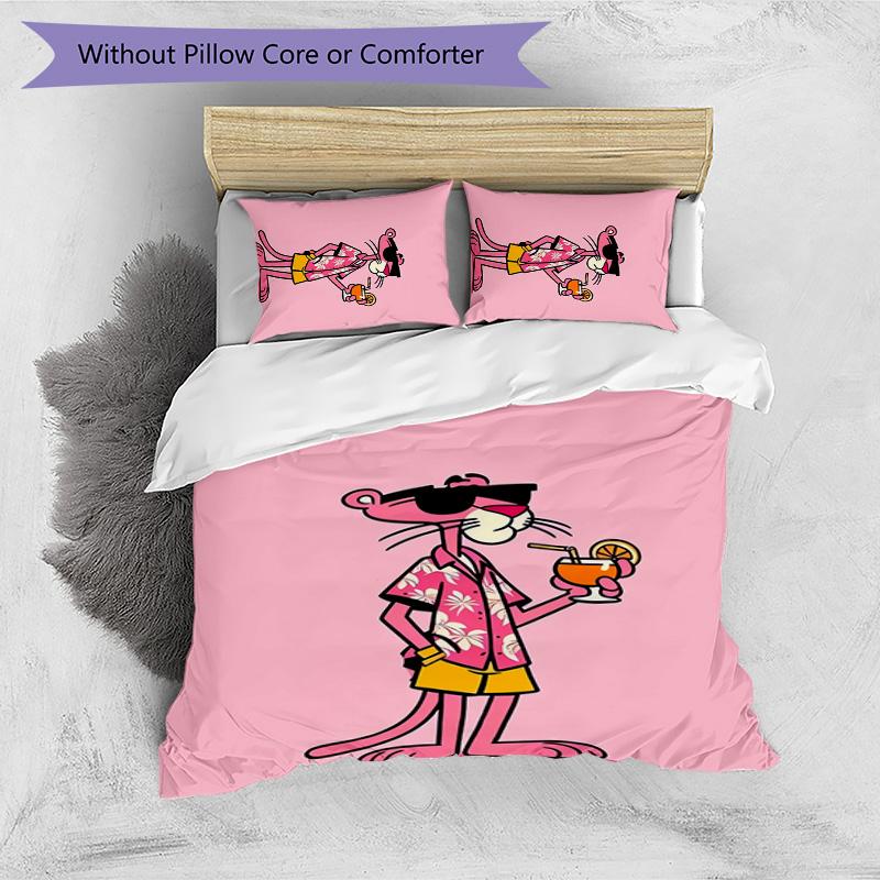 Set Lenzuola 3 Pezzi Stampa Pantera Rosa Copripiumino Morbido Traspirante Federe Lavabile Decorazione Camera da Letto Regalo per la Casa