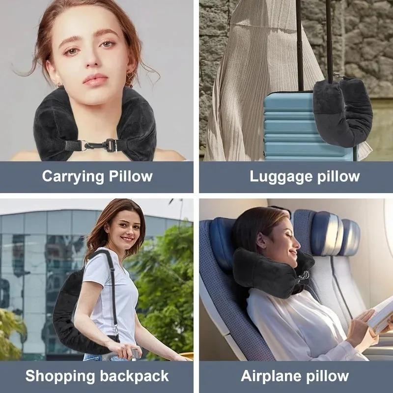 1PC Foldable Travel Neck Pillow, No Sponge, Can Store Clothes, with Adjustable Rope, Storage Bag, Suitable for Travel Use