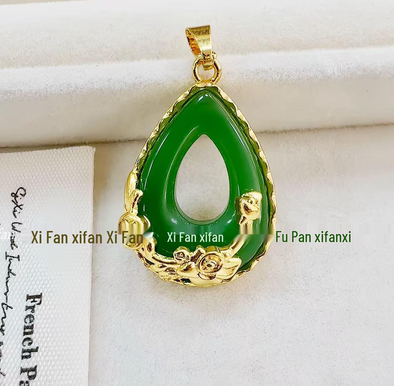 Vietnamese Rose Pendant: Brass Gold-Plated Coin Inlaid with Sand Gold Gemstones for Women