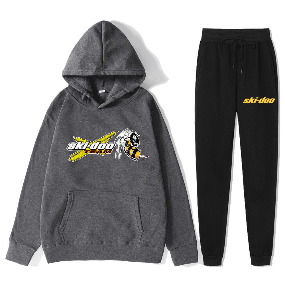 

Autumn Winter Ski-Doo Team Logo Printed Hoodies Sweatpants Set Fashionable Casual Warm Sports Long Sleeved Pants Men s Sport Wear XXL