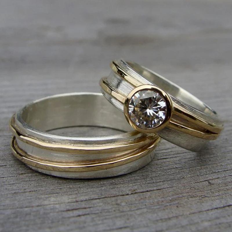 Huitan Stylish Rings with Irregular Line Design Brilliant Vintage Two-tone Finger Accessories Delicate Charming Party Jewelry