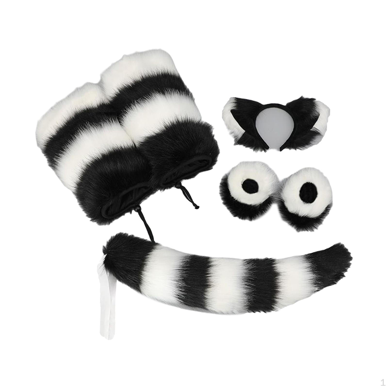 Ears Tail Cosplay Set Headwear Animal Wristband for Costume Dress up Adults Black