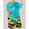Dinosaur and Car 3D Printed Short Sleeved Pullover and Sports Shorts Set, Summer Casual Sports Shirt Set