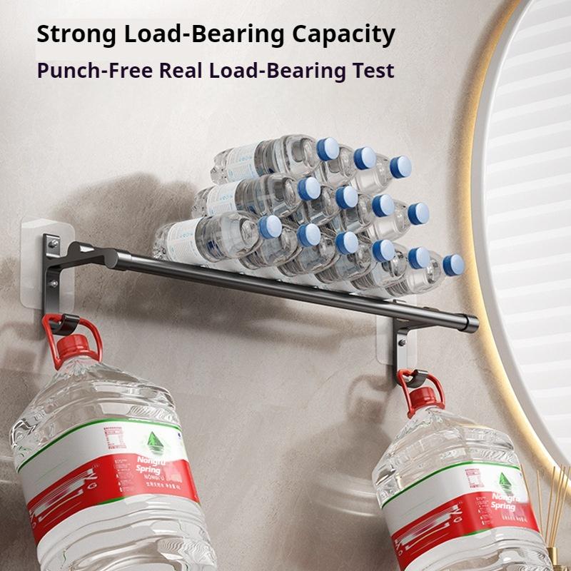 Bathroom Towel Holder No-Drill Towels Rack With Hooks Wall Mounted Towel Bar Bathroom Organizer Self-Adhesive Towel Rail