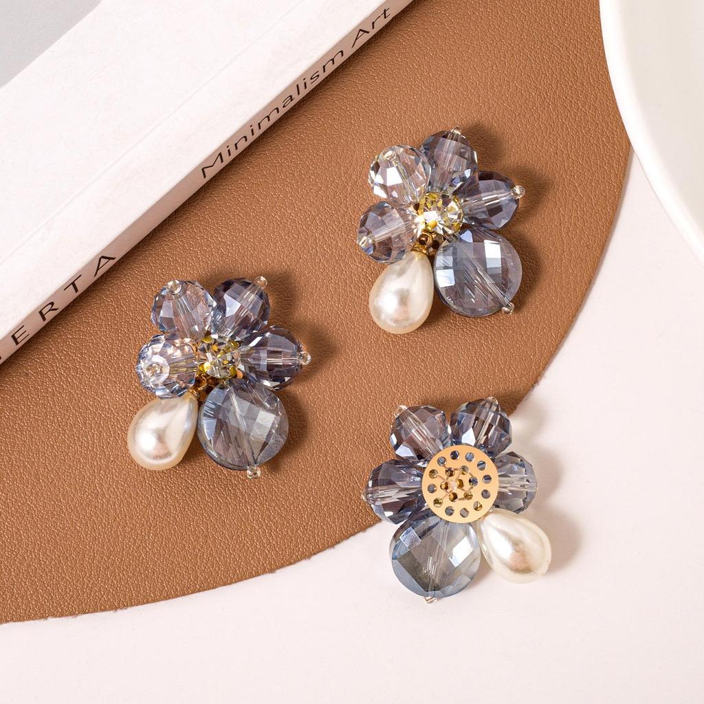 Handmade Crystal Flower Stud Earrings and Hair Clips - Beaded Accessories for Shoes and Clothing