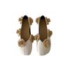 Sheepskin Version~ 2025 New Square Head Raffia Flower Niche Design Shallow Leather Classic Versatile Single Shoes