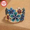 Bohemian style 925 sterling silver flower ring for women, vintage ethnic handmade fashion jewelry