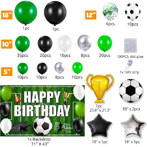 Soccer Party Decorations, 158PCS Soccer Birthday Balloon Garland Arch Kit with Large Happy Birthday Backdrop Banner for Soccer Birthday Party